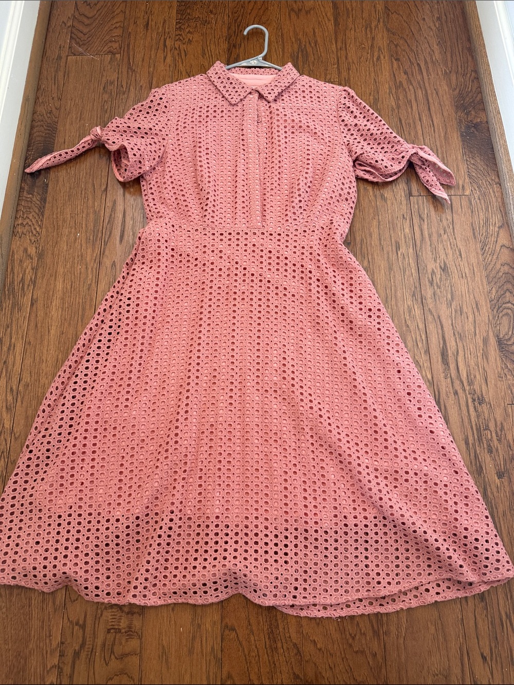 The Korner Pink Eyelet Collared Midi Dress, Medium